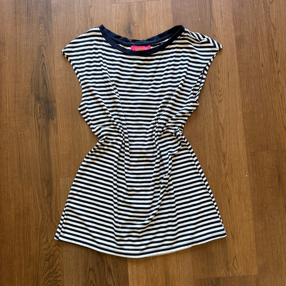 NWT Catherine Malandrino Navy and White Striped Top Medium Bow Detail